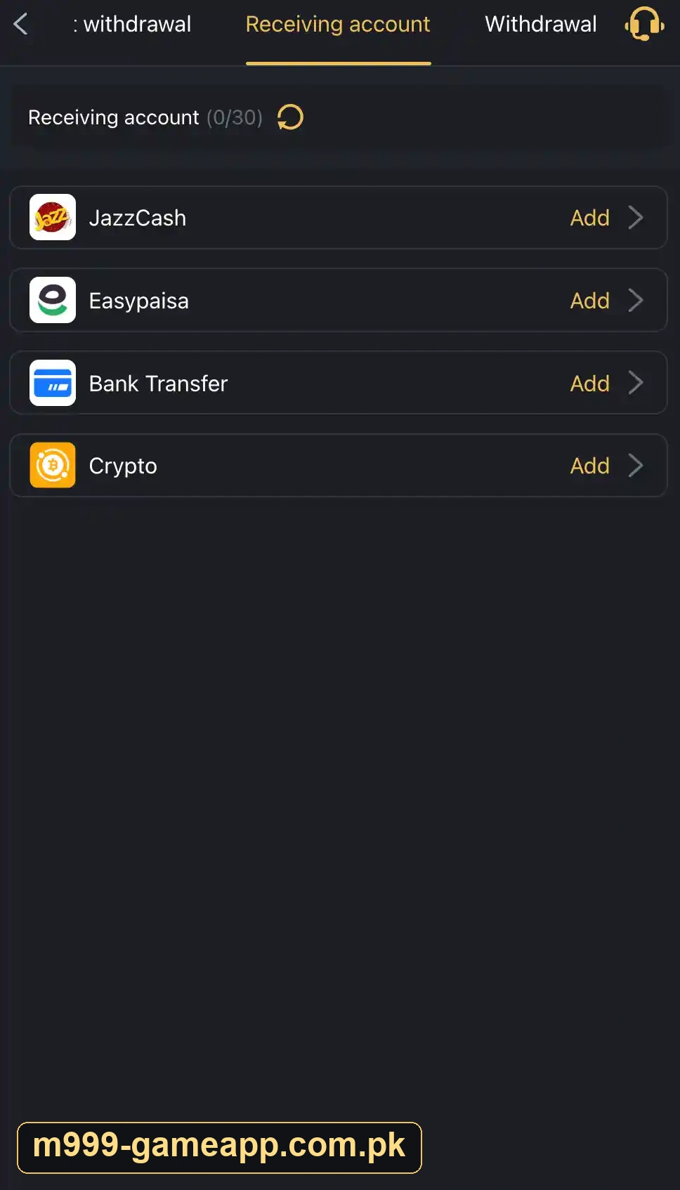 M999 receiving account options